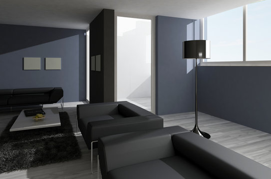 3D Living Room Interior with couch furniture