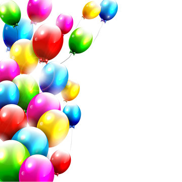 Modern birthday balloons on white background