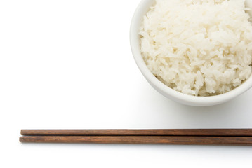 rice and chopstick on white with clipping path