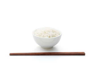 rice and chopstick on white with clipping path