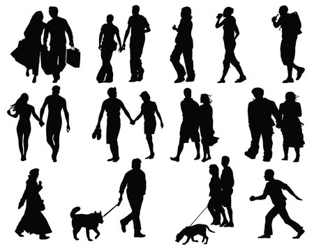 Set of walking people silhouette-vector