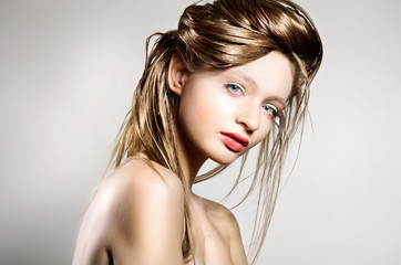 Naklejka premium Portrait of young blonde lady