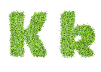 Alphabet from the green grass. isolated on white