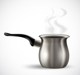 realistic steel coffee pot on white