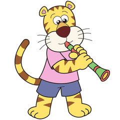 Cartoon Tiger Playing a Clarinet