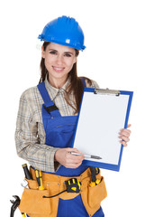 Female Worker Showing Blank Clipboard