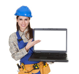 Female Worker Showing Laptop