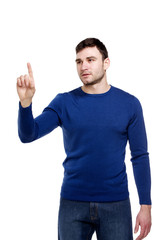 Naklejka premium Man pointing forwards or pushing a button