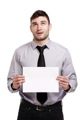 Business man holding a blank sign