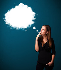 Young woman smoking unhealthy cigarette with dense smoke