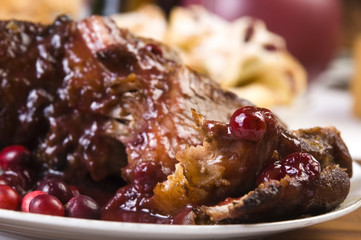 Delicious Scrambled Grilled meat with cranberry sauce