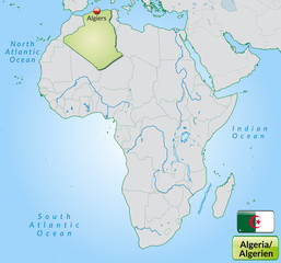 Übersichtskarte von Algerien mit Landesflagge