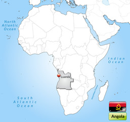 Übersichtskarte von Angola mit Landesflagge
