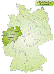 Landkarte von Deutschland und Nordrhein-Westfalen
