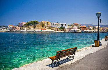 Naklejka premium Harbor and streets of Chania/Crete/Greece