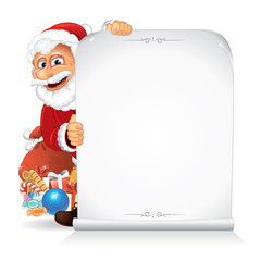 Santa Claus Holding a Blank Paper Scroll