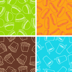 Fast food seamless patterns in retro style.