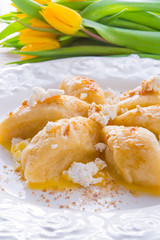Polish Curd  dumplings with cinnamon butter
