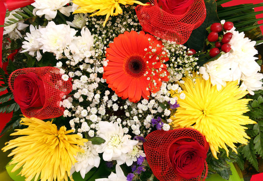 Assorted Flowers In Bouquet Closeup
