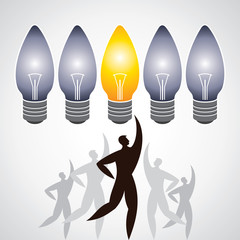 Illustration of man surround with idea bulbs