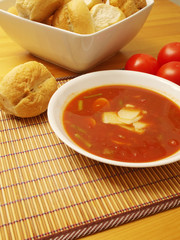 Vegetable Soup And Bread Rolls