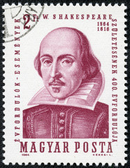 stamp printed in Hungary shows image of William Shakespeare