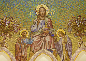 Madrid - Mosaic of Jesus and apostle in San Manuel y San Benito