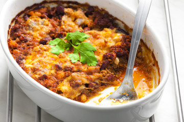 baked Mexican mixture with mozzarella