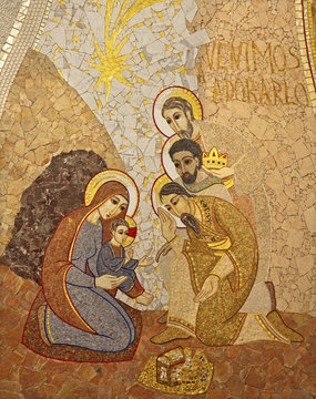 Madrid - mosiac of Adoration of Magi  in Almudena cathedral