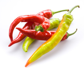 hot chili peppers isolated on white