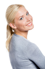 Portrait of young smiley  girl, isolated on white