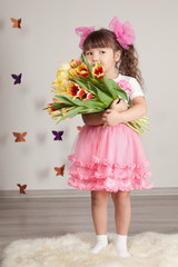 Portrait of girl with tulips