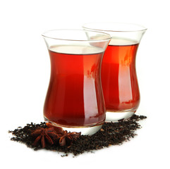 glasses of Turkish tea, isolated on white