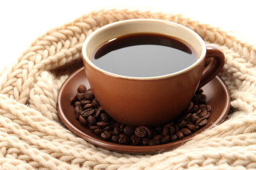 cup of coffee with scarf close-up