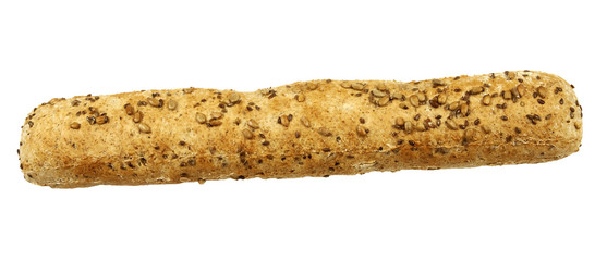 healthy mini wheat baguette on a white background