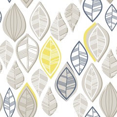 błękitne szare żółte liście nieregularny deseń na białym tle - obrazy, fototapety, plakaty