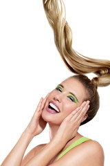 Fototapeta premium a beautiful girl showing long windy hair