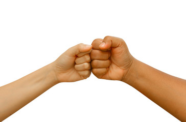 Female and male  people giving a fist bump