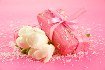 Natural handmade soap, on pink background