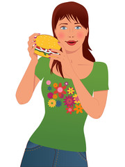 Cute young woman with a hamburger
