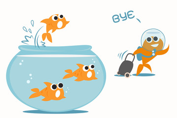 Goldfish leaving tank, eps10 vector - 50452996