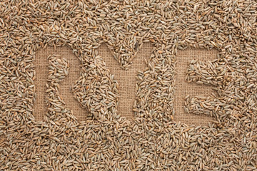 Word  rye  written on burlap