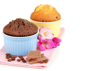 Cupcakes in bowls for baking isolated on white