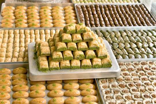 Turkish sweets on plates