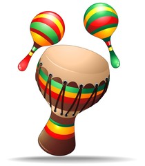 Instruments de percussions bongo et maracas