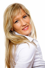 Naklejka premium Portrait of an attractive woman on white