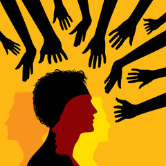 many hands and silhouette man