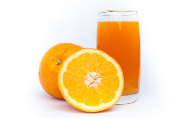 Fresh orange juice glass and fruit