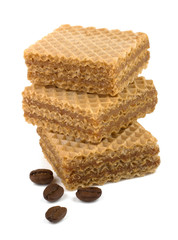 Wafers or honeycomb waffles isolated on white background