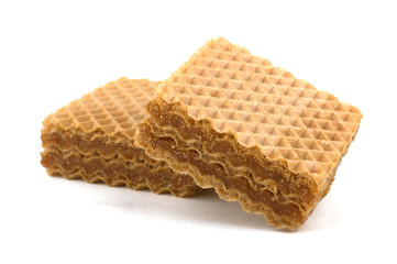 Wafers or honeycomb waffles isolated on white background